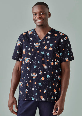Space Party Printed Scrub Top