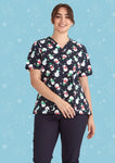 Snowman Midnight Navy Printed Scrub Top