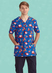 Santa Electric Blue Printed Scrub Top