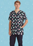 Snowman Midnight Navy Printed Scrub Top